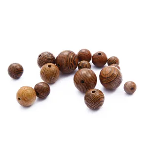 Perle tonde in legno di Wenge naturale con grana unica per la creazione di gioielli fai-da-te