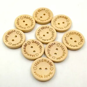 Boutons en Bois Faits à la Main Avec Amour Gravés au Laser Rond Cœur Boutons en Bois 2 Trous Pour Couture DIY Artisanat Scrapbooking