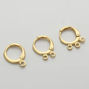 Componentes de pendientes de aro de latón chapado en oro 14K para hacer bisutería