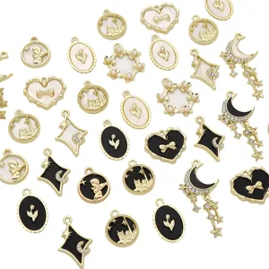 Assorted alloy jewelry charms for DIY necklaces with moon heart and floral designs