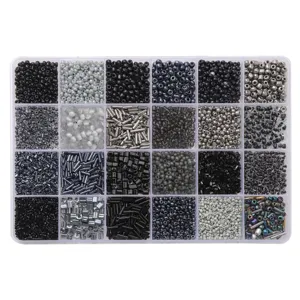 Comprehensive 24-grid DIY jewelry bead set with monochrome glass seed and bugle beads