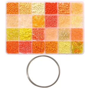 DIY jewelry bead kit with orange and yellow seed beads and metallic wire