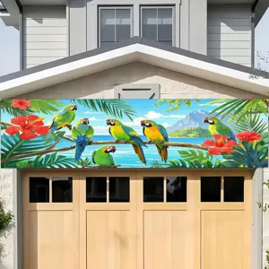 Pancarta Decorativa Tema Loro Tropical Playa Poliéster Estampado Fondo Fiesta Verano Decoración Pared Exterior Hibisco Pancarta