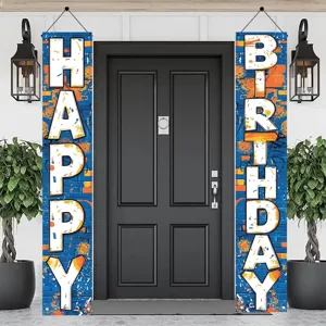 Επιγραφή Βεράντας Happy Birthday Πανό από Pongee Πολυεστέρα Διακοσμητικά Πανό Πόρτας Για Εσωτερική Εξωτερική Διακόσμηση Πάρτι Γενεθλίων Πανό Γιορτής