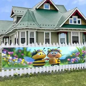 Cartoon Biene Thema Party Banner Polyester Honigbiene Blumenmeer Druck Geburtstag Outdoor Dekoration Hängende Hintergrund Flagge