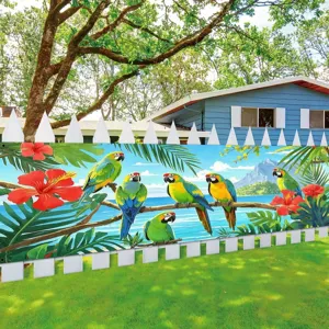 Pancarta decorativa con tema de loros tropicales y playa para decoración de fiestas de verano