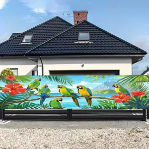 Gran pancarta decorativa de playa con loros tropicales para fiestas al aire libre