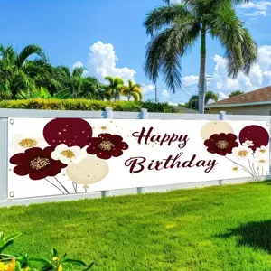 Retro floral theme Happy Birthday banner ideal for outdoor garden party decoration