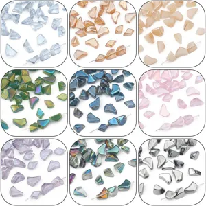 Detailed macro view of irregular colorful glass beads for DIY jewelry and nail art
