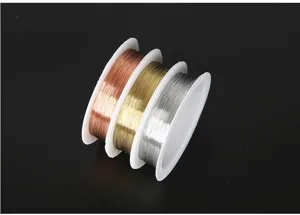 Detailed view of jewelry copper wire spools in metallic gold, silver, and rose gold finishes.