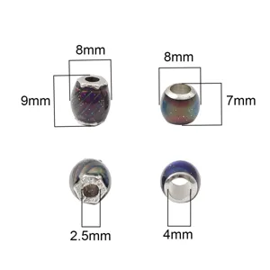Close-up of resin temperature-changing beads showing 4mm and 2.5mm hole dimensions