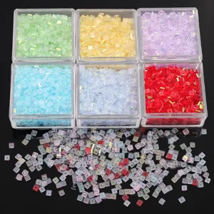 Iridescent Glass Flat Square Loose Beads Geometric Aurora Crystal Glass Beads For DIY Bracelet Necklace Jewelry Making Accessories