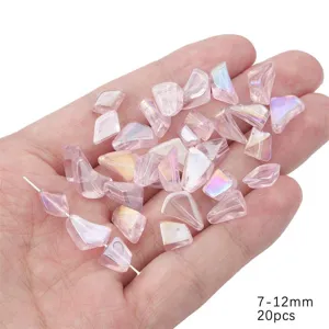 Detailed view of 20pcs irregular iridescent pink glass beads 7-12mm for DIY jewelry