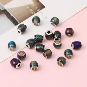 Thermochromic Resin Large Hole Beads Starry Sky Pattern Alloy Core Spacers For DIY Jewelry Making Bracelet Necklace Accessories