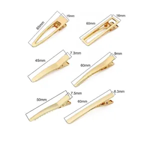 Assortiment gouden eendenbek haarspelden met afmetingen voor doe-het-zelf accessoires