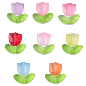 Set bunter Tulpenblüten und Blattperlen für handgefertigten DIY-Schmuck Halsketten Ohrringe