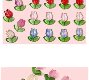 Macro view of colorful glass tulip beads for various DIY jewelry making accessories