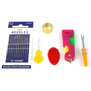 Kit de costura con 12 agujas, dedal de metal y enhebradores para proyectos de costura.