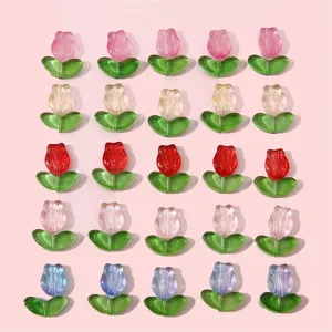 Colorful gradient glass tulip beads for DIY jewelry making including bracelets and earrings
