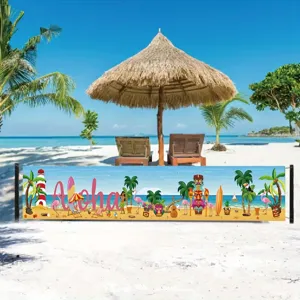 Striscione Decorazione Festa Aloha Spiaggia Hawaiana Fenicottero Palma Maschera Tiki Sfondo Tropicale Tessuto Pongee