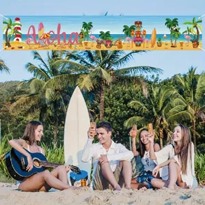 Striscione da spiaggia Hawaii Aloha con fenicotteri e palme per decorazioni estive