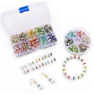 Umfangreiches DIY-Schmuckset mit bunten Strass-Abstandsperlen und praktischen Sortierboxen