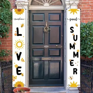 Summer Sunflower Porch Banner Decoration Bee Garden Flag Outdoor Hanging Couplet Sunshine Sweet Summer House Yard Decor