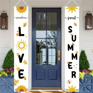 Summer sunflower porch banners with bee and sun theme for yard decoration