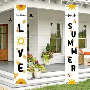 Summer sunflower porch banners with bee motifs and Sweet Summer Love text decoration