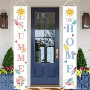 Summer popsicle themed porch banners featuring Hello Summer and Sweet Home text for home decor