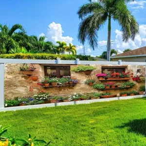 Vintage Gartenbanner mit Topfblumen Dekoration für den Außenbereich am Gartenzaun