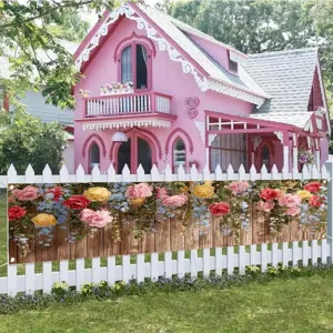 Vintage Gartenbanner mit Blumenmuster und Holzoptik für die Zaun Dekoration im Freien