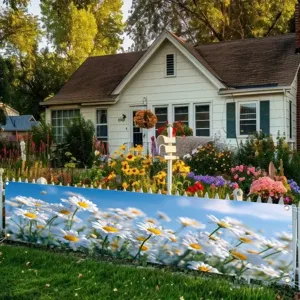 Dekoratives Gartenbanner für den Außenbereich mit Gänseblümchen- und Himmel-Motiv