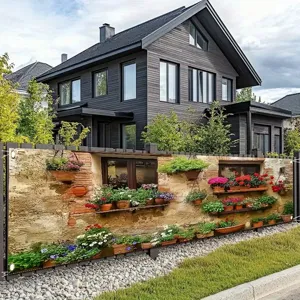 Dekoratives Outdoor-Banner mit Vintage-Blumenmotiv für den Gartenzaun