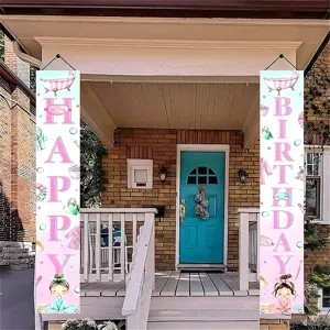 Pancarta de porche de feliz cumpleaños tema spa rosa para fiesta de niñas decoración