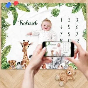 Tropical jungle animal themed baby milestone blanket for monthly growth photography