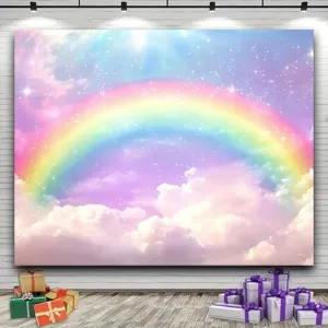 Dreamy Rainbow Cloud Photography Backdrop Polyester Pongee Wall Hanging For Children Birthday Party Decoration Studio Props