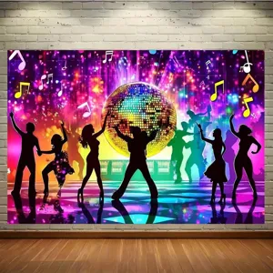 Toile de fond disco rétro éblouissante avec silhouettes de danse et boule à facettes