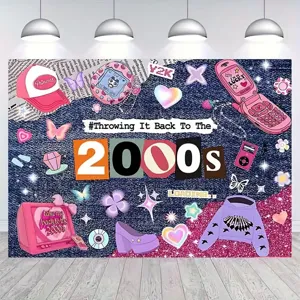 Ρετρό φόντο φωτογραφίας Y2K με διακόσμηση πάρτι της δεκαετίας του 2000 και στυλ denim