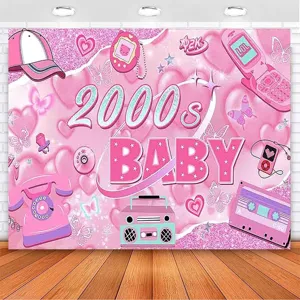 Ροζ Y2K 2000s Baby φόντο φωτογραφίας με ρετρό σχέδιο και γκλίτερ
