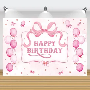 Süßer rosa Schleife Fotohintergrund zum Geburtstag mit glitzerndem Geburtstagstext