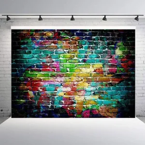 Fond de photographie vibrant style briques graffiti rétro pour fêtes d'anniversaire