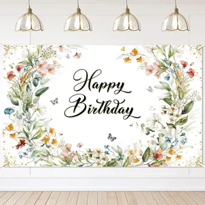 Fond de photographie d'anniversaire floral élégant avec papillons pour décoration