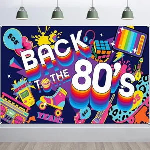 Back to the 80's theme photography backdrop with vibrant neon party decorations