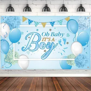 Γαλάζιο φόντο φωτογραφίας Oh Baby It's a Boy για baby shower και διακόσμηση πάρτι