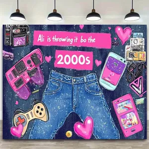 Y2K millennium theme photography backdrop with retro denim and electronics design