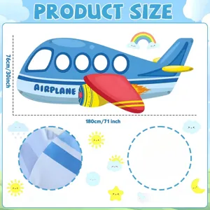 Großes blaues Cartoon-Flugzeug Party Deko-Banner mit Größenangaben von 180x76 cm