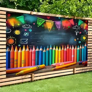 Professional back to school photography backdrop with hand-drawn pencils and blackboard