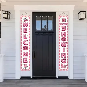 Movie night themed welcome porch banners with cinema icons for party decoration