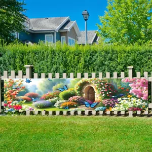 Dreamy Secret Garden Banner Flag Polyester Floral Butterfly Stone Archway Digital Print Outdoor Yard Decoration Spring Party Backdrop